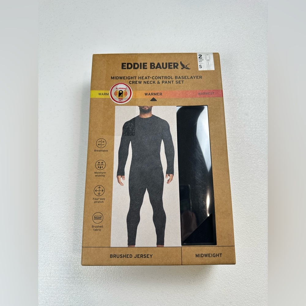 2-Piece Set Eddie Bauer Heavyweight Base Layer Crew / Pant Set Mens Small Black